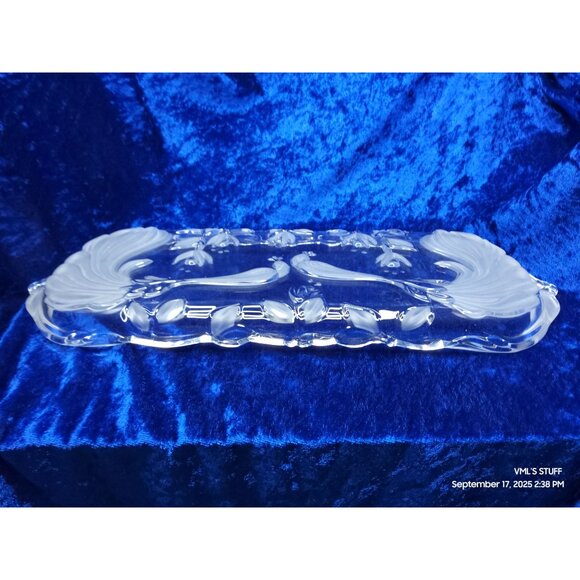 Vintage 1980s Mikasa Crystal Frosted Peacock Canapé Tray 15.25"L SA558/349 Etche - Picture 6 of 6
